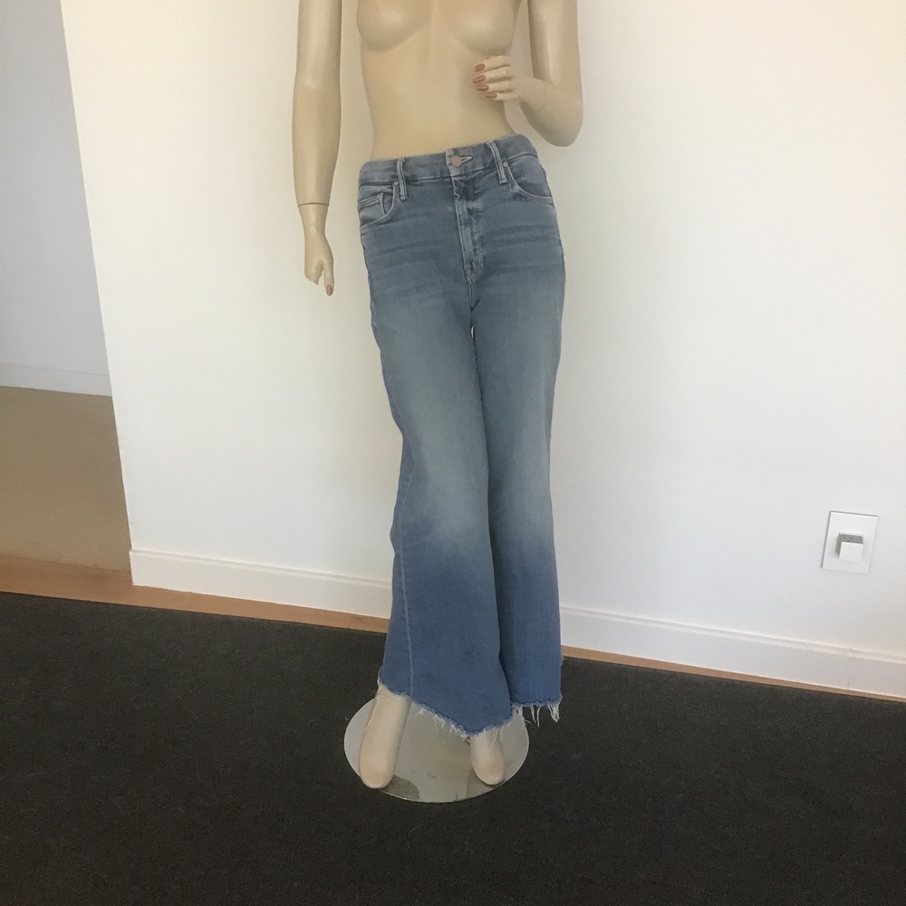 Mother Denim The Roller Fray Jeans Riding The Cliffside Blue Wide Leg Raw Hem 25